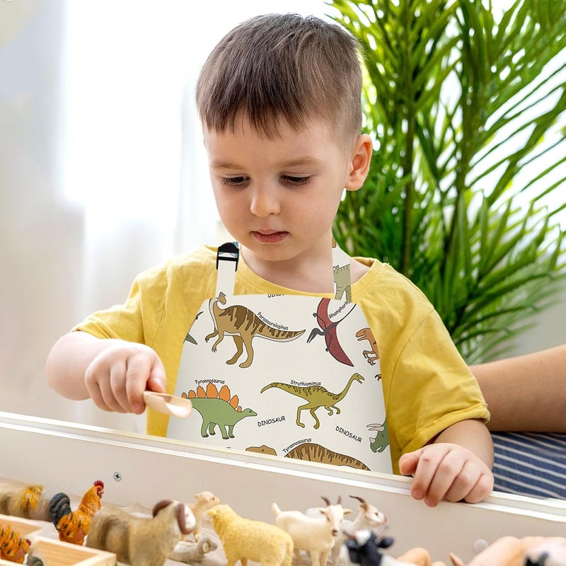 PLULON 4 Pcs Kids Aprons with Pockets Painting Apron for Kids, Dinosaur Kids Apron Adjustable Strap Dino Apron for Painting Cooking Baking Girls Boys Paint Dinosaur Party Supplies, 3-8 Years - Image 5